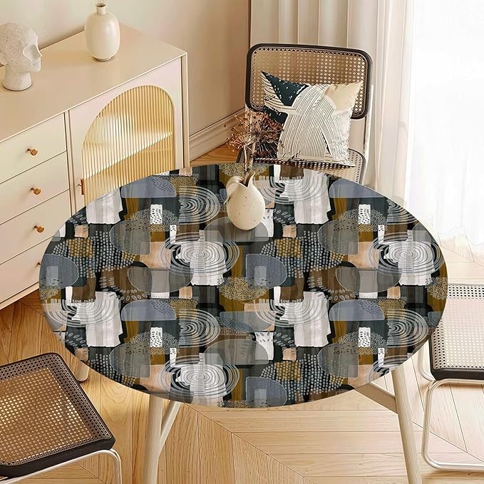 Fitted Round Tablecloth with Elastic Edge – Washable, Wrinkle-Free Table Cover by Unknown