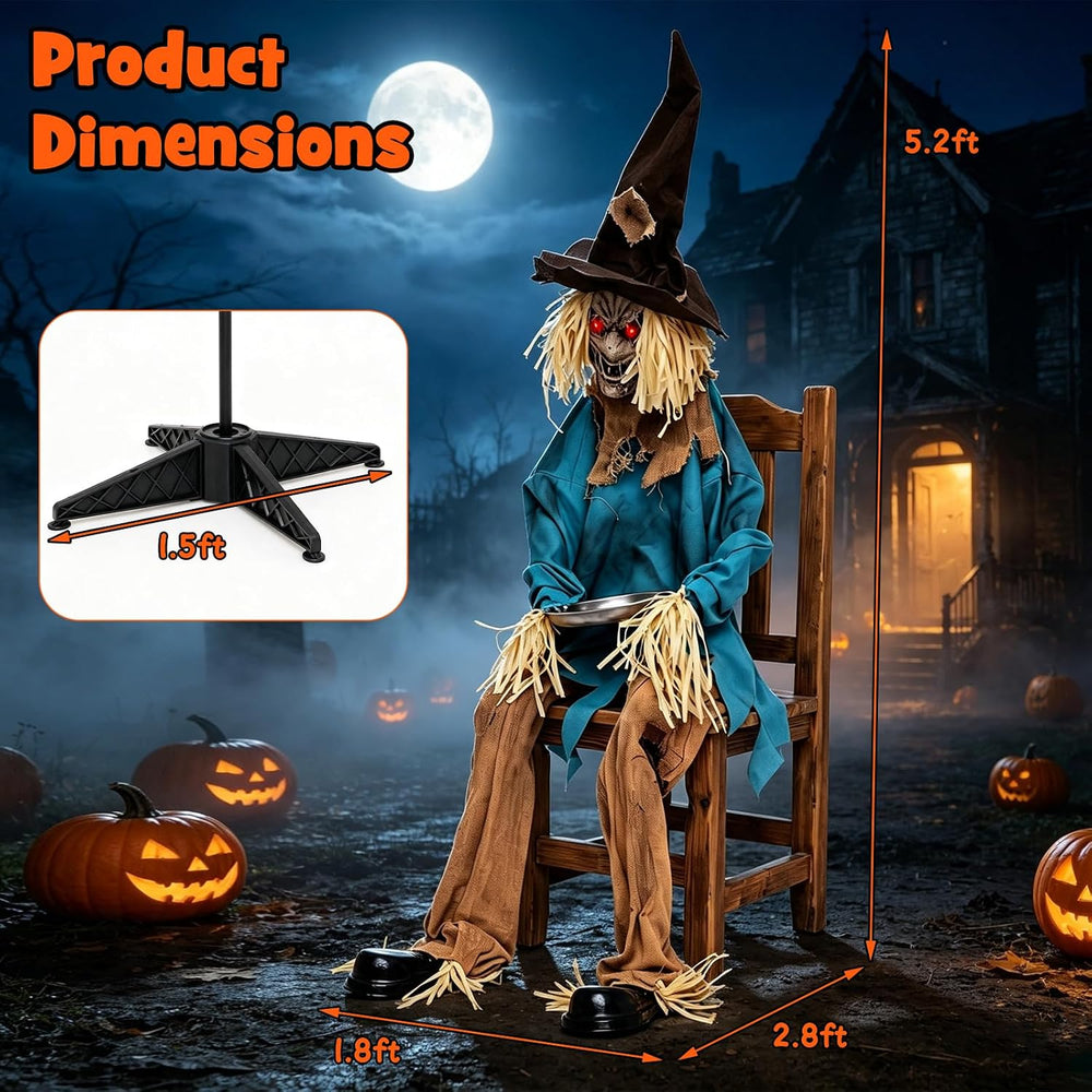 Tangkula 5.2 FT Animated Halloween Sitting Scary Scarecrow Decoration
