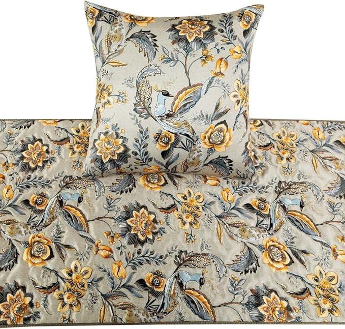 The HomeCentric King/Queen/Twin Grey & Yellow Decorative Full 68"x18" Bed Runner - Image 2