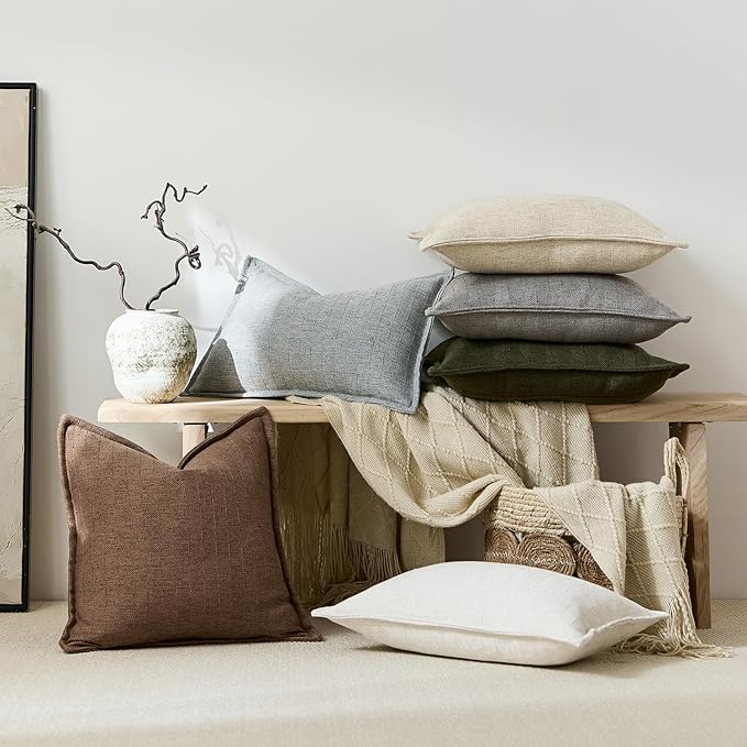18x18 Linen Pillow Covers Beige Pack of 2 Farmhouse Boho Neutral Accents - Image 7