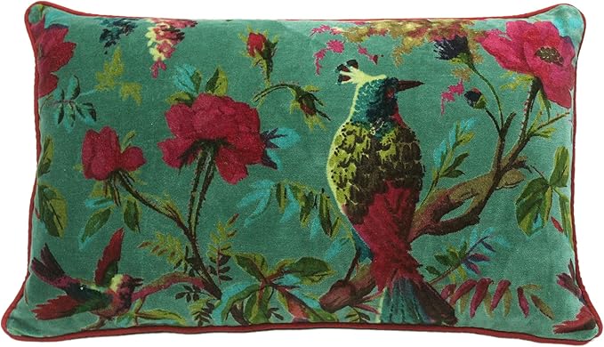 Eyes of India Velvet Floral Flower Bird Throw Pillow Sofa Cushion Cover Case by EyesofIndia