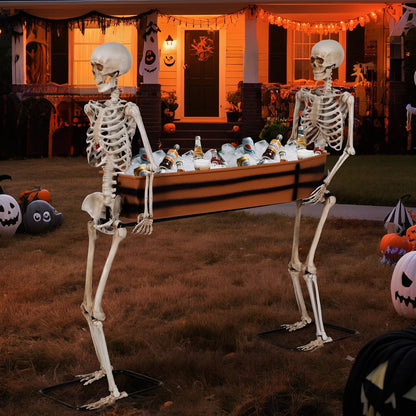 Quntis Halloween Skeleton Outdoor Decorations - 5ft Posable Skeletons Carrying Coffin - Life Size Undead Pallbearers Drink Cooler - Spooky Graveyard Haunted Houses Halloween Party Display Prop