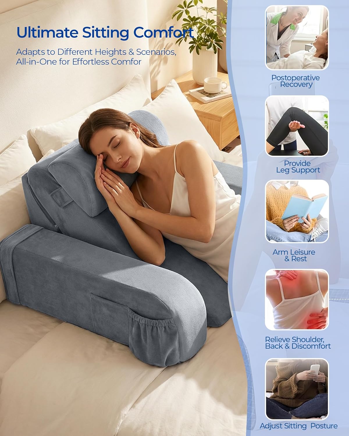 kayfia reading pillow, 30-90° stepless adjust angle &, front angle view
