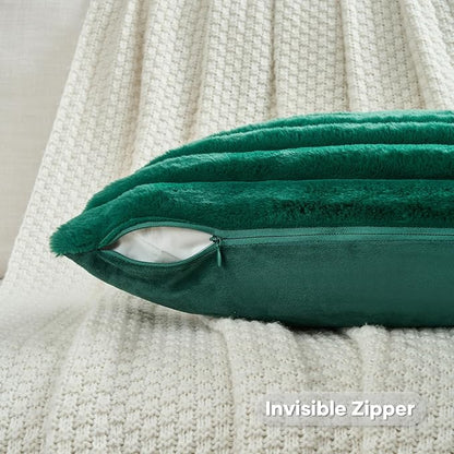 FUTEI Emerald Green Throw Pillow Covers Set of 2, 12x20 Inch Striped Texture - Image 3