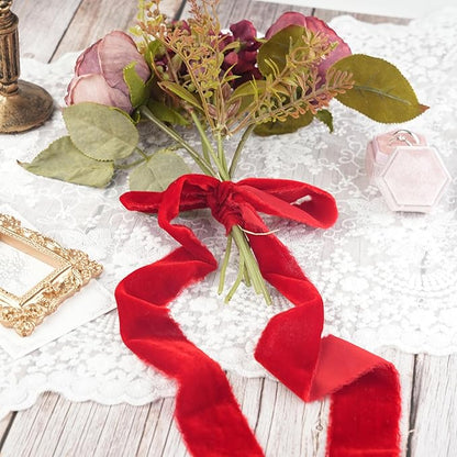 Red Velvet Ribbon for Christmas Decorations 1.5 Inch Raw Edge Rustic Frayed - Image 3