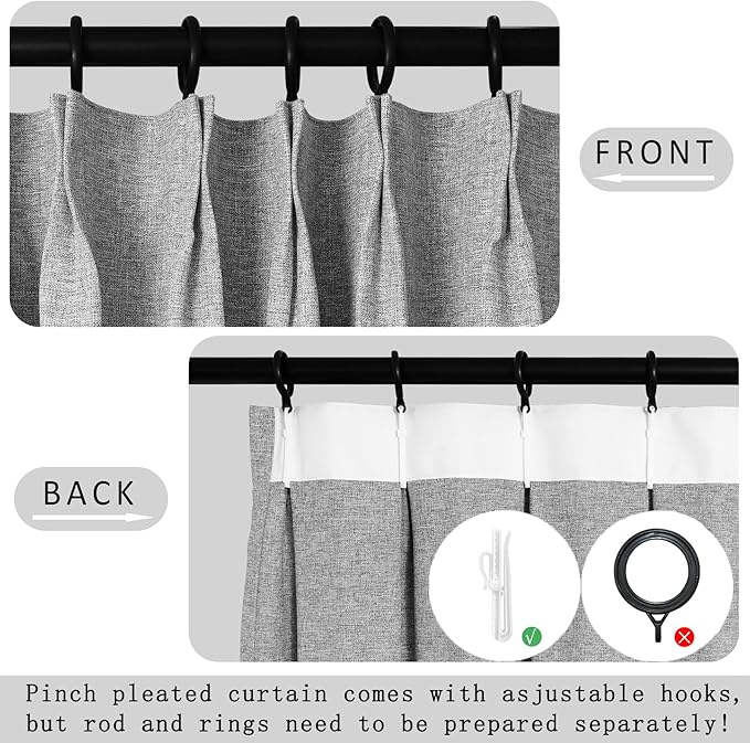 Macochico Extra Wide 100% Blackout Linen Curtains - Image 4