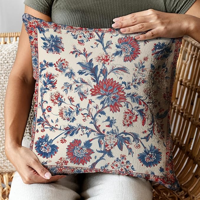 Bohemian Pillow Covers | Vintage Floral & Carpet Design | Double Sided Blue - Image 5