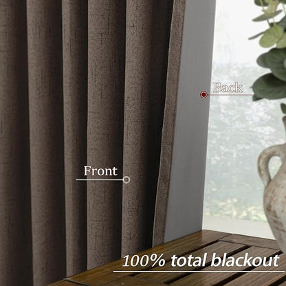 KOUFALL Brown Curtains Blackout 2 Panels, Dark Chocolate Linen Black Out Dark - Image 6