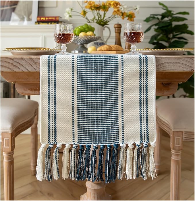 Caflife Boho Table Runner Blue and White by Caflife