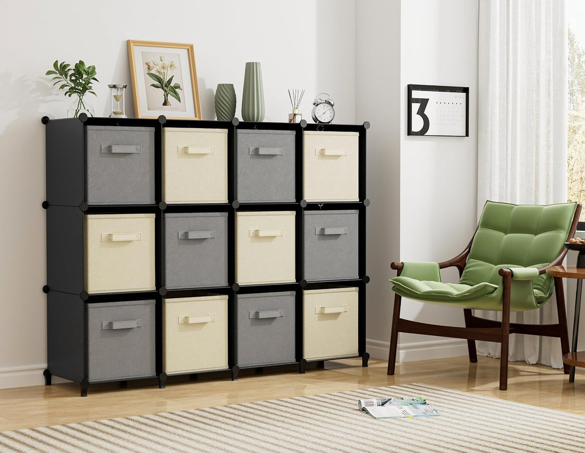 homidec closet organizers and storage, 12 cube storage showing dimensions