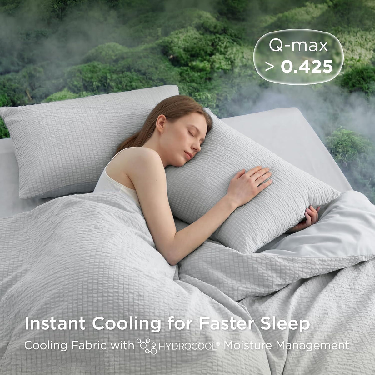 bedsure cooling comforters queen size, grey seersucker cool, close-up detail
