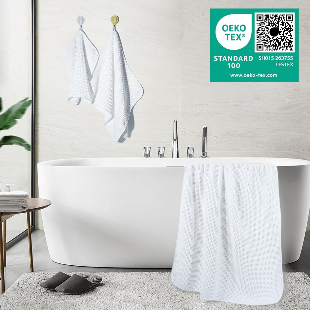 POLYTE 430 GSM Poly Blend Microfiber Quick Dry Waffle Bath Towel Set of 6