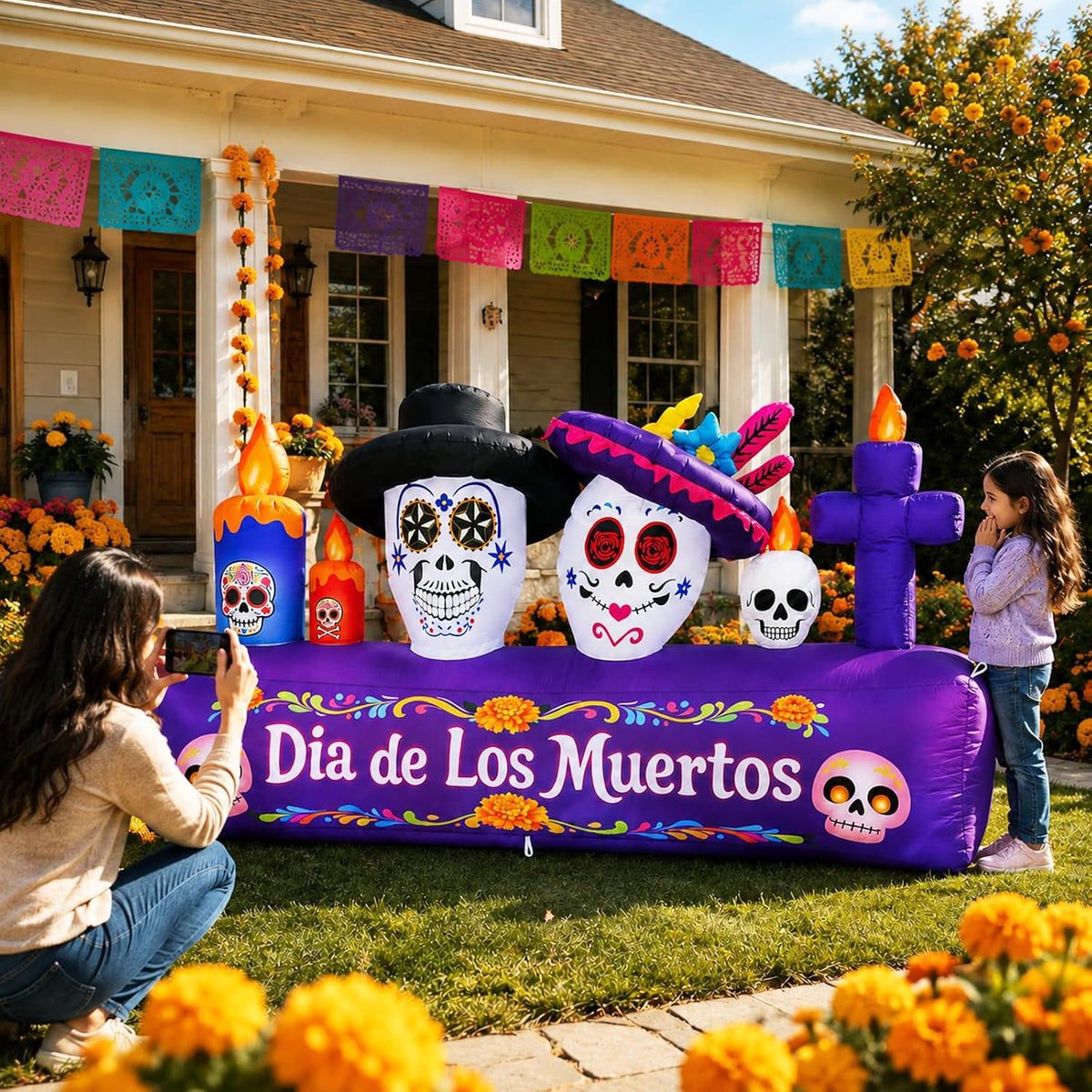 8ft dia de los muertos inflatable decorations, 6ft on a desk or shelf