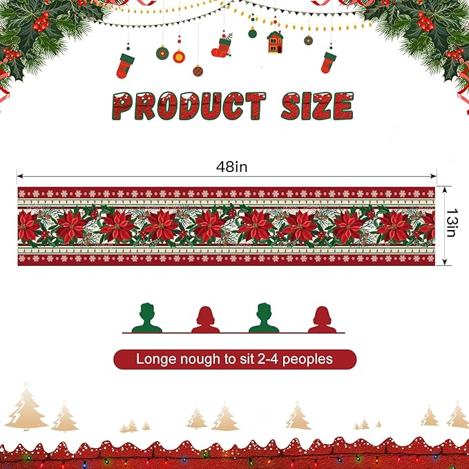 OTOSTAR Snow Holly Pinecone Christmas Red Flower Table Runner, Xmas Seasonal - Image 5