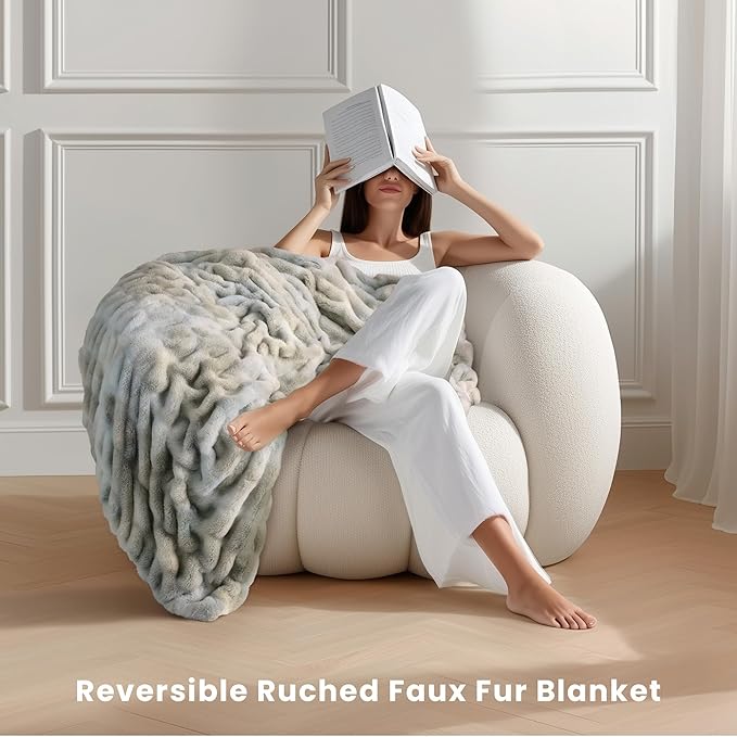 Ultra Soft Cozy Faux Fur Throw Blanket, Fuzzy Plush Thick Bubble Blanket - Image 2