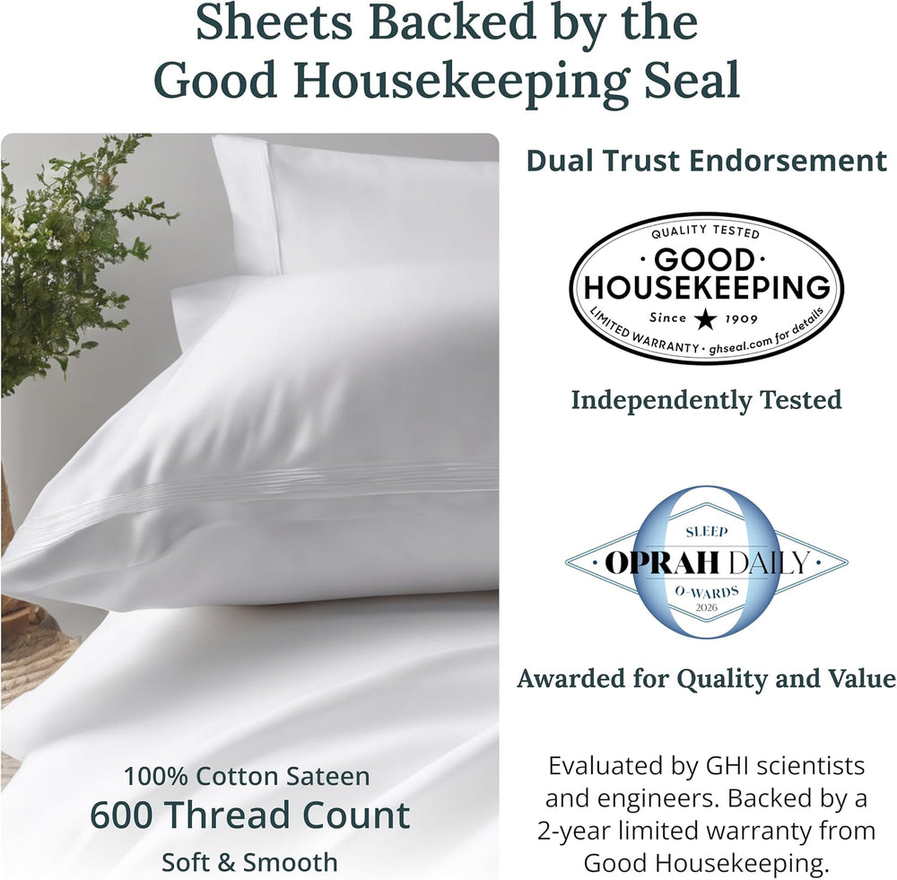 California Design Den 2 Pack 600 Thread Count Cotton Bed Sheets Queen Set