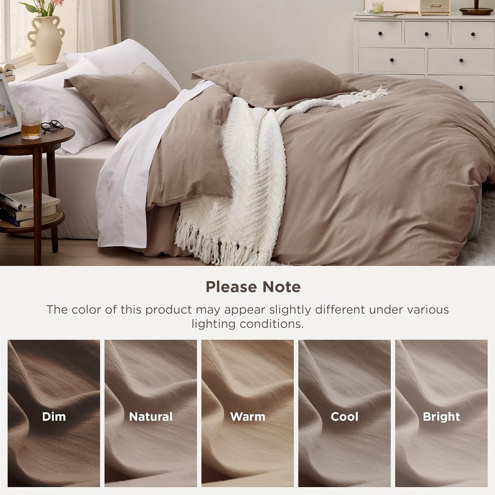 Bedsure Prewashed Duvet Cover King, Cotton-Like Soft Bedding Set, Khaki