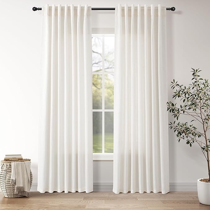 Ivory White Linen Back Tab Curtains 84 Inch Length by Nanspring