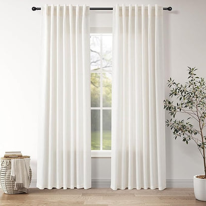 Ivory White Linen Back Tab Curtains 84 Inch Length by Nanspring