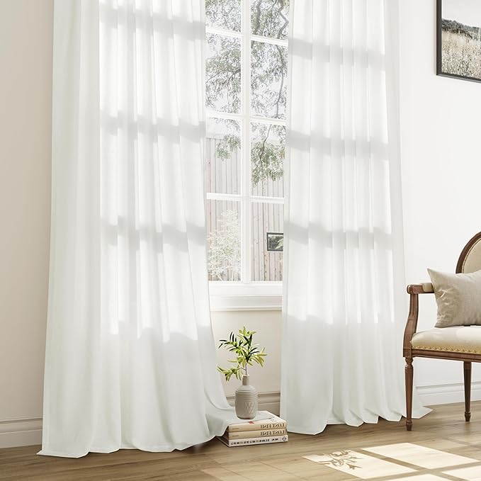 Ivory White Pinch Pleat Linen Curtains 120 Inch Length 2 Panels Set - Image 7