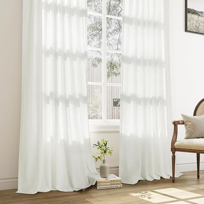 Ivory White Pinch Pleat Linen Curtains 96 Inch Length 2 Panels Set - Image 6