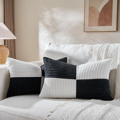 Fancy Homi Set of 2 Black White Long Lumbar Decorative Throw Pillow Covers by Fancy+Homi