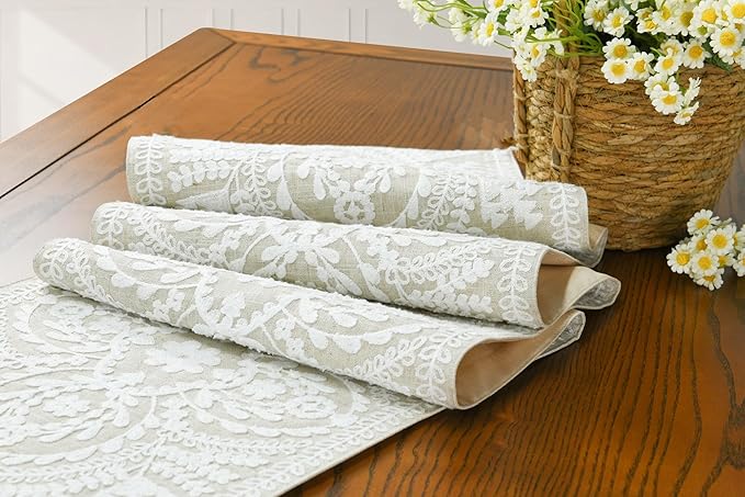 KEVA Boho Table Runner 110inches Long, Farmhouse Rustic Vintage White - Image 4