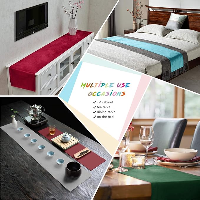 BALCONY & FALCON Velvet Table Runner 14"x71" Olive Luxury Machine Washable - Image 4