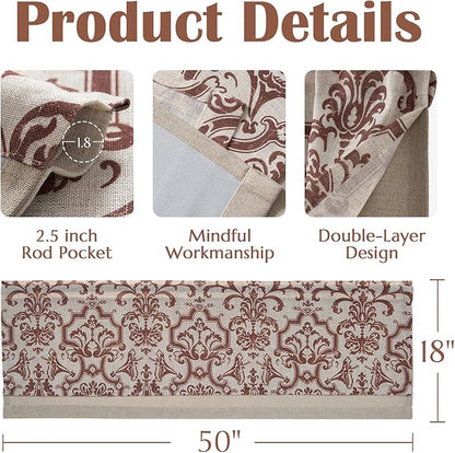 jinchan Linen Valance Curtain for Kitchen Vintage Damask Floral Blackout - Image 6