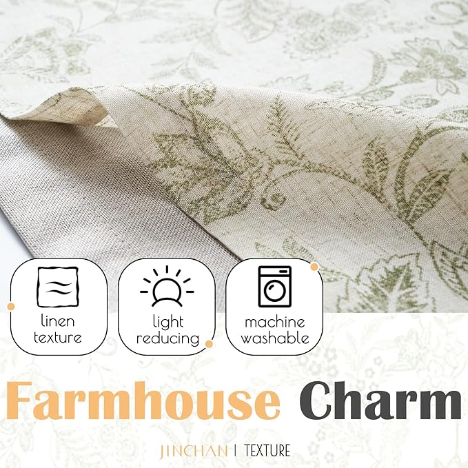 jinchan Linen Valance Curtain Farmhouse Floral Printed Small Window Curtain - Image 5