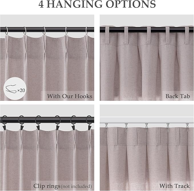Champagne Pinch Pleat Linen Curtains 120 Inch Length 2 Panels Set - Image 2