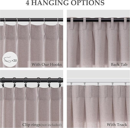 Champagne Pinch Pleat Linen Curtains 120 Inch Length 2 Panels Set - Image 2