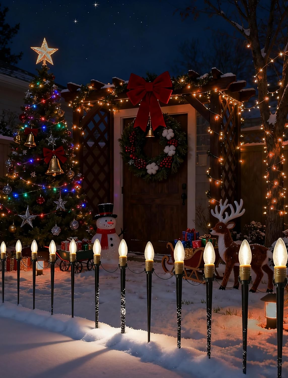 38.5ft christmas pathway lights outdoor, 25pk led c26, side view