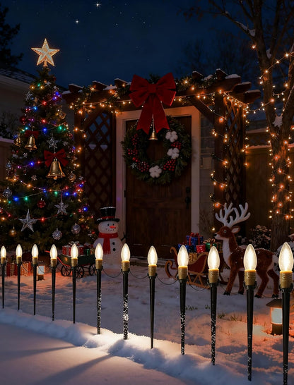 38.5ft christmas pathway lights outdoor, 25pk led c26, side view