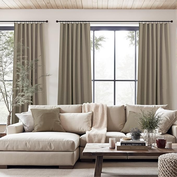 Light Brown Linen Blackout Curtains 96 Inches Long Back Tab Pocket Neutral - Image 2