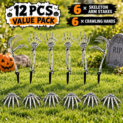 12 PCS Halloween Skeleton Hands Arms Stakes, Realistic Groundbreaker Skeleton Hands with Stakes, Outdoor Halloween Decorations for Lawn, Graveyard, Garden, Tombstones, Haunted House Home Yard Decor