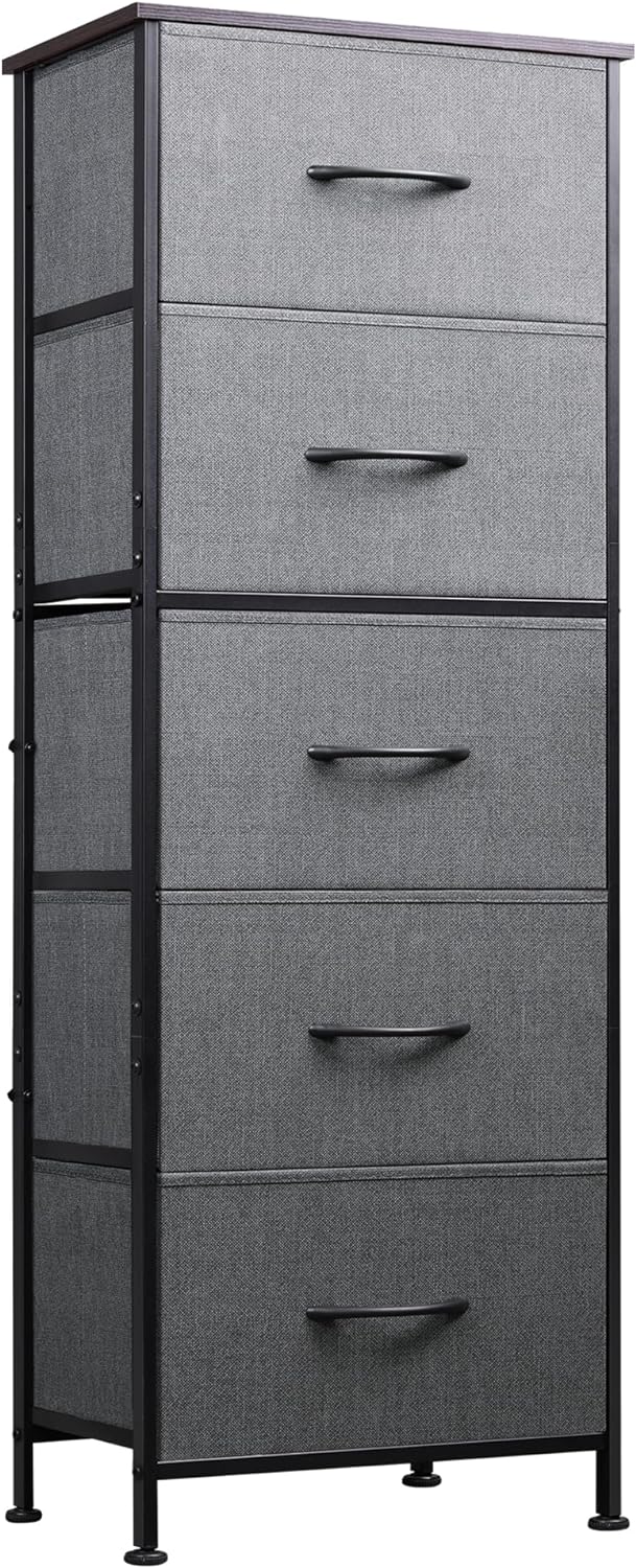 WLIVE Tall Dresser for Bedroom, 5 Drawer Dresser, Dark Grey