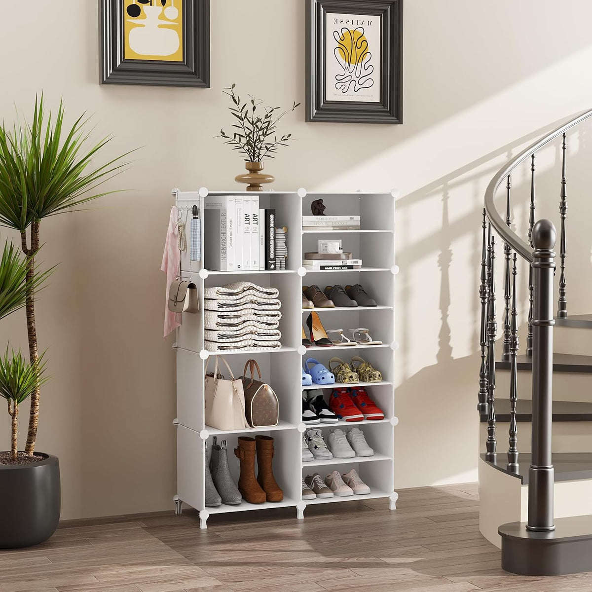 awtatos closet organizer 8 cube storage shelves, white shown in use