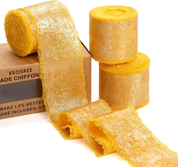 Gold Silk Chiffon Ribbon by KEOSREE