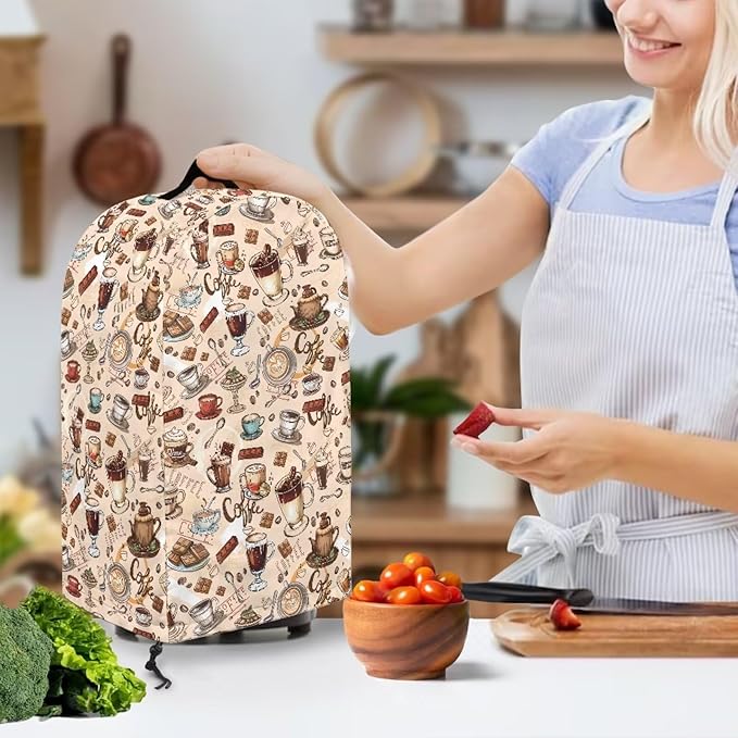 Brown Coffee Themed Patterns Blender Dust Cover Food Processor Cover Coffee - Image 3