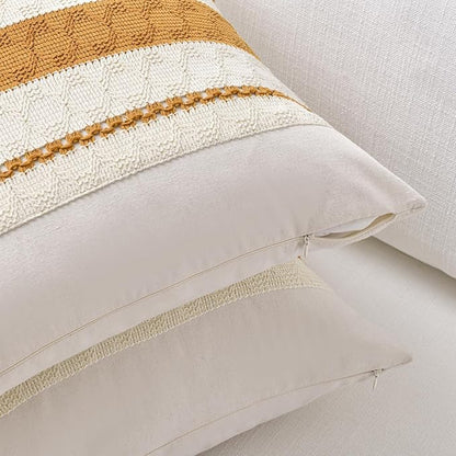 Fancy Homi Set of 2 Mustard Yellow Fall Decorative Throw Pillow Cover 18x18 Inch - Image 3