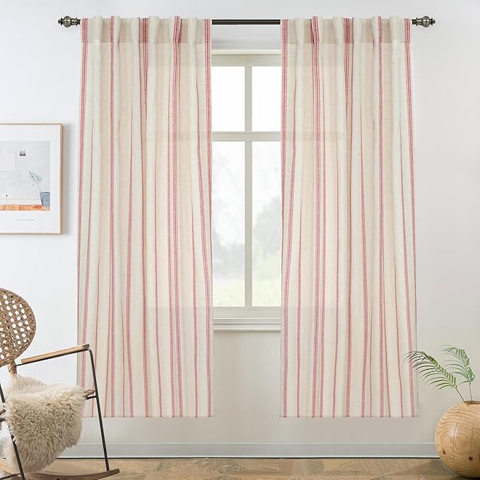 DriftAway Farmhouse Vertical Striped Linen Blend Textured Light Filtering Semi by DriftAway
