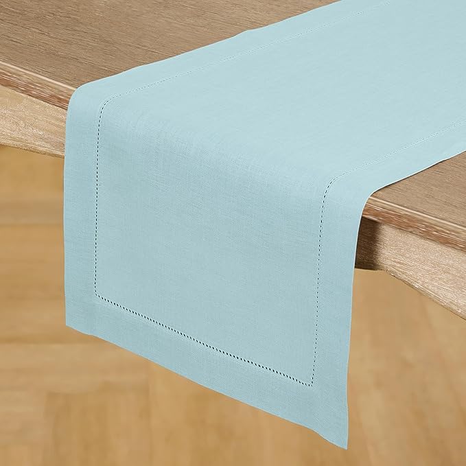 Solino Home Linen Aqua Blue Table Runner 132 Inches Long - Image 2