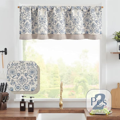 jinchan Linen Valance Kitchen Curtain Pack of 2 Double Layer 18 Inch - Image 4
