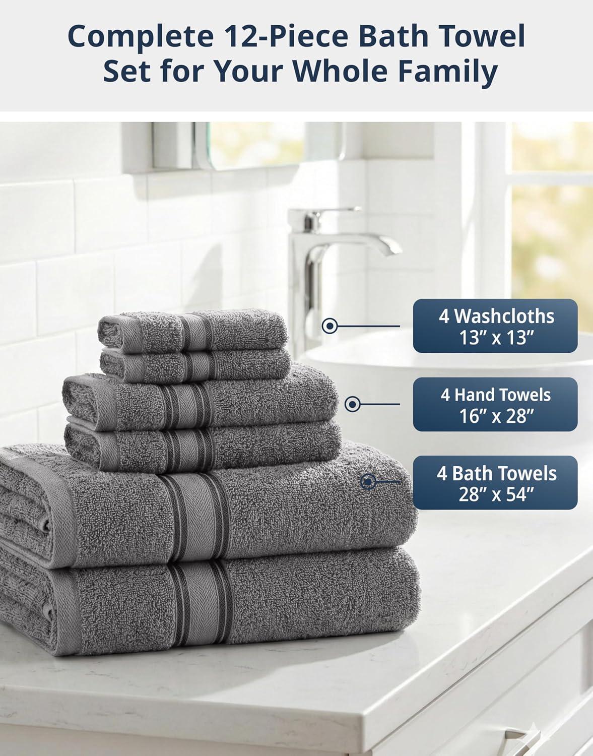 lane linen bath towel set 100% cotton 12, side view
