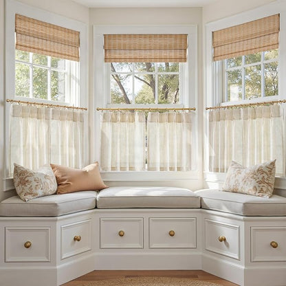 jinchan Linen Pinch Pleated Kitchen Curtains 20 Inch Natural Linen Tier - Image 2