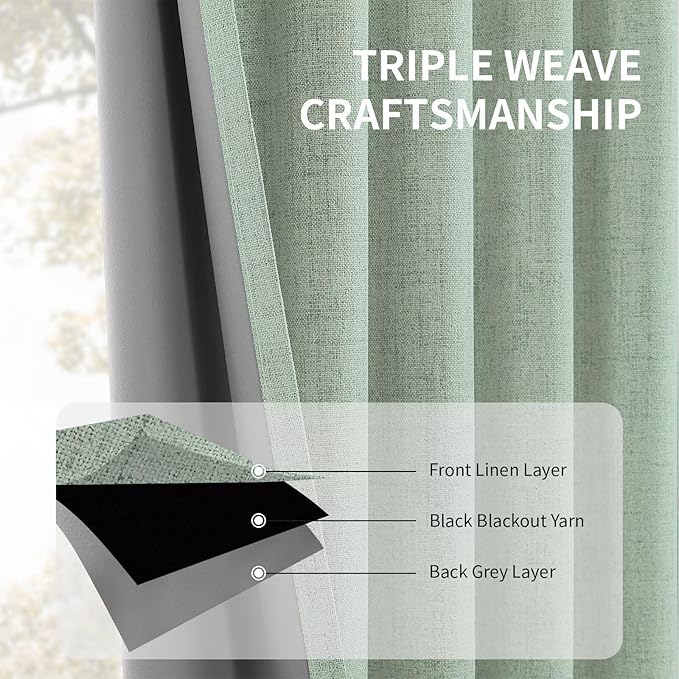 CUCRAF Linen 100% Blackout Curtains 84 Inch Length 2 Panels Set, Back Tab and - Image 6