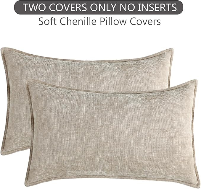 Stellhome Lumbar Chenille Throw Pillow Covers Set of 2 Super Soft Textured - Image 6