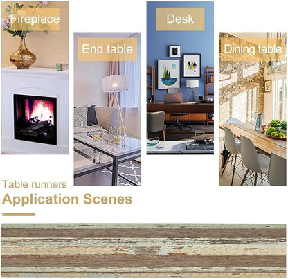 Rustic Wood Table Runner Brown Wooden Blue Wood Plank Board Panel Reducing The - Image 6