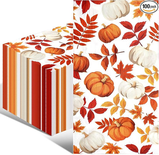 100 Pack Fall Thanksgiving Paper Napkins by Wobeny
